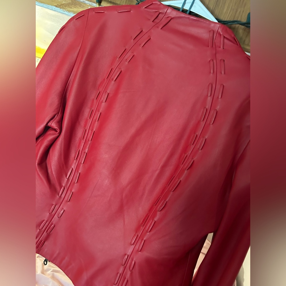 Lipstick Red Moto Leather Jacket Women’s Ms GUC - Picture 7 of 8
